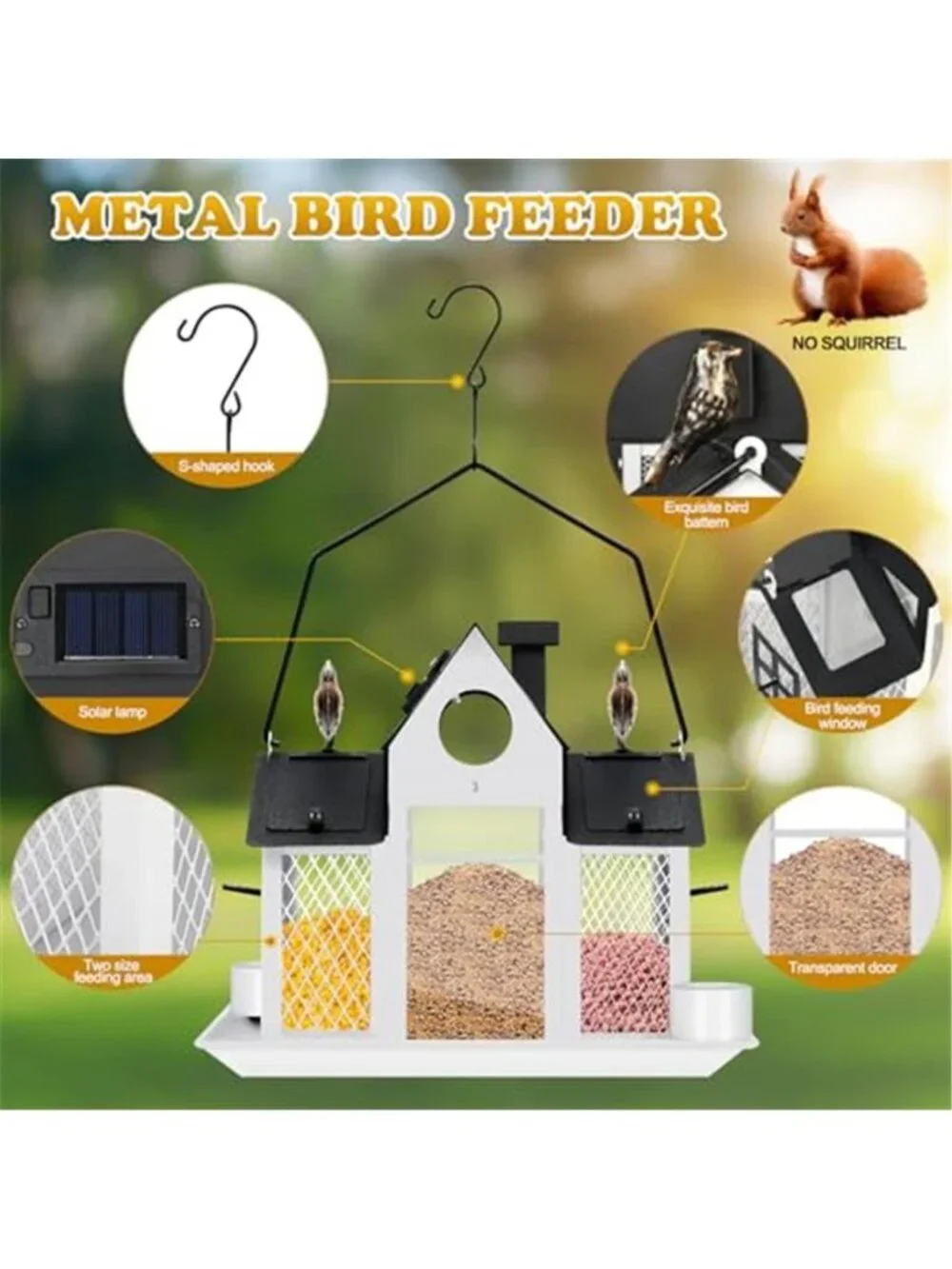 Solar Bird Feeders House Outside Hanging Metal Wild Bird Feeder Outdoors Large